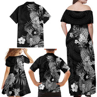 Hawaii Pineapple Tropical Family Matching Off Shoulder Maxi Dress and Hawaiian Shirt Neutral Hibiscus Plumeria LT01 - Polynesian Pride