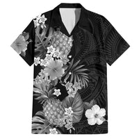 Hawaii Pineapple Tropical Family Matching Off Shoulder Maxi Dress and Hawaiian Shirt Neutral Hibiscus Plumeria LT01 Dad's Shirt - Short Sleeve Black - Polynesian Pride