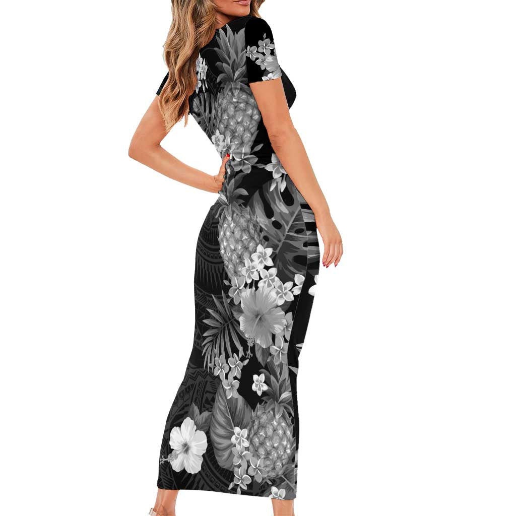 Hawaii Pineapple Tropical Family Matching Short Sleeve Bodycon Dress and Hawaiian Shirt Neutral Hibiscus Plumeria