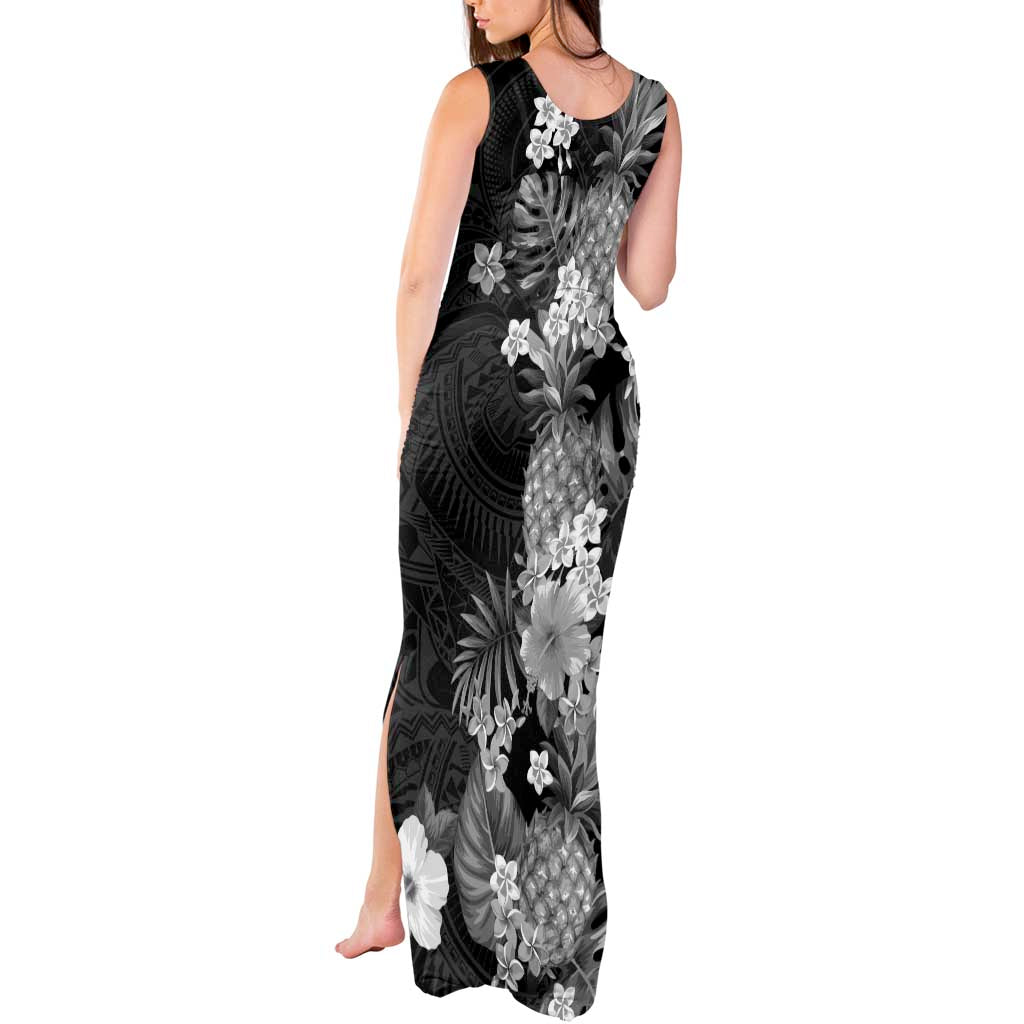 Hawaii Pineapple Tropical Tank Maxi Dress Neutral Hibiscus Plumeria