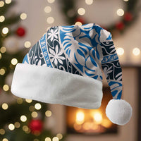 Ninamu Tahiti Tiare Monstera Christmas Santa Hat Polynesian Pattern Curve Style LT01 Without Fur Blue - Polynesian Pride