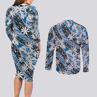 Ninamu Tahiti Tiare Monstera Couples Matching Long Sleeve Bodycon Dress and Long Sleeve Button Shirt Polynesian Pattern Curve Style LT01 - Polynesian Pride