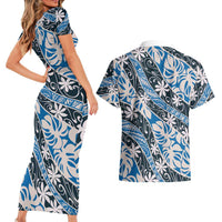 Ninamu Tahiti Tiare Monstera Couples Matching Short Sleeve Bodycon Dress and Hawaiian Shirt Polynesian Pattern Curve Style LT01 - Polynesian Pride