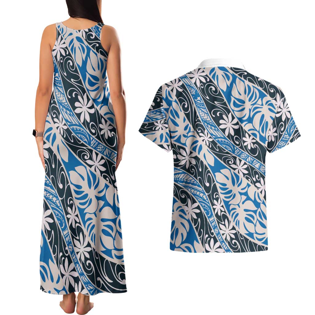 Ninamu Tahiti Tiare Monstera Couples Matching Tank Maxi Dress and Hawaiian Shirt Polynesian Pattern Curve Style LT01 - Polynesian Pride