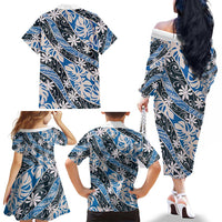 Ninamu Tahiti Tiare Monstera Family Matching Off The Shoulder Long Sleeve Dress and Hawaiian Shirt Polynesian Pattern Curve Style LT01 - Polynesian Pride