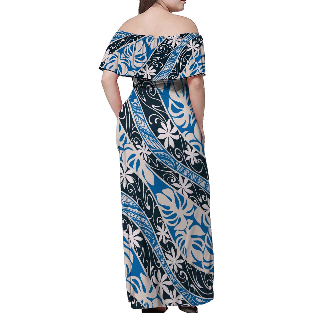 Ninamu Tahiti Tiare Monstera Family Matching Off Shoulder Maxi Dress and Hawaiian Shirt Polynesian Pattern Curve Style LT01 - Polynesian Pride