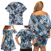 Ninamu Tahiti Tiare Monstera Family Matching Off Shoulder Short Dress and Hawaiian Shirt Polynesian Pattern Curve Style LT01 - Polynesian Pride