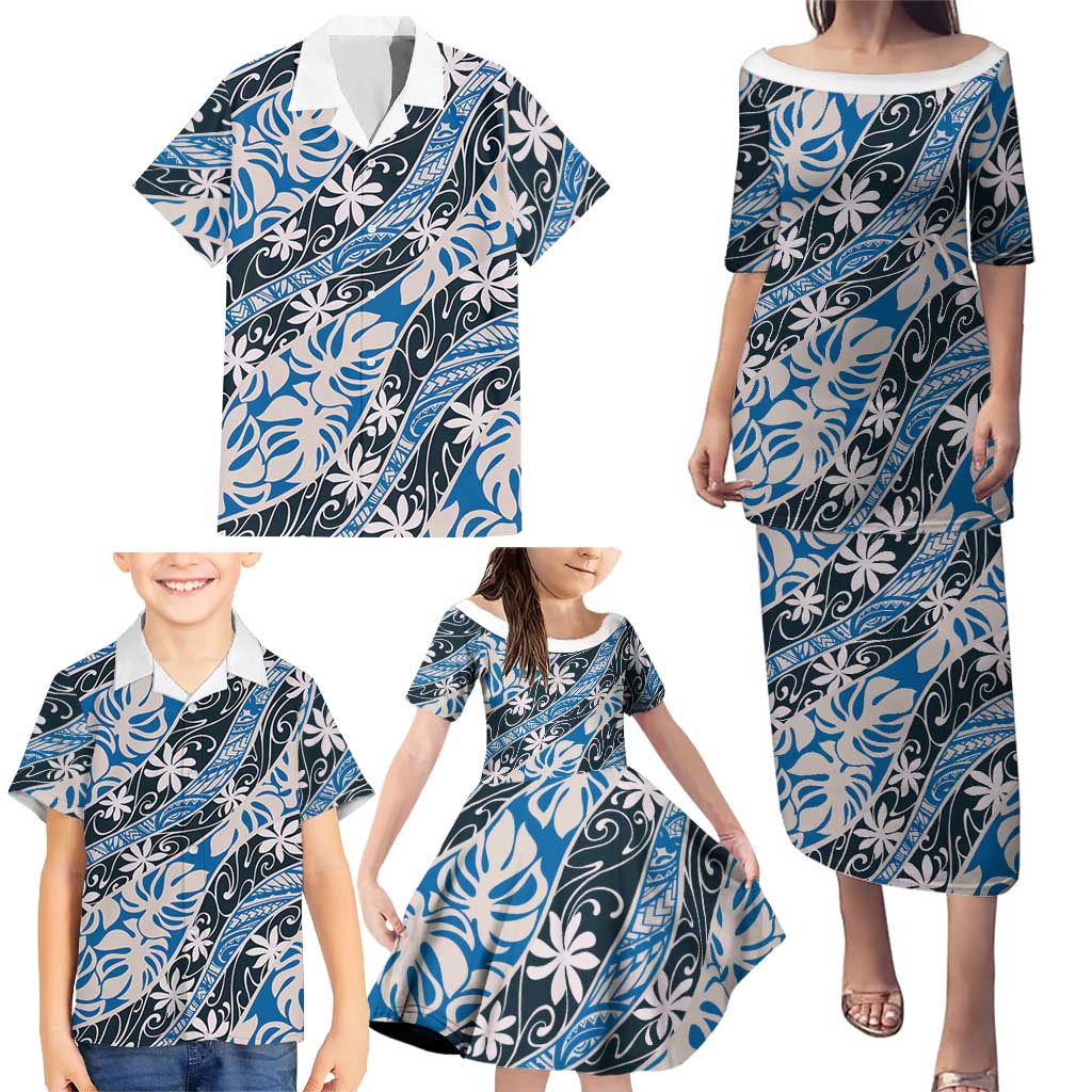 Ninamu Tahiti Tiare Monstera Family Matching Puletasi and Hawaiian Shirt Polynesian Pattern Curve Style LT01 - Polynesian Pride