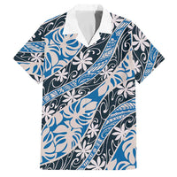 Ninamu Tahiti Tiare Monstera Family Matching Short Sleeve Bodycon Dress and Hawaiian Shirt Polynesian Pattern Curve Style LT01 Dad's Shirt - Short Sleeve Blue - Polynesian Pride