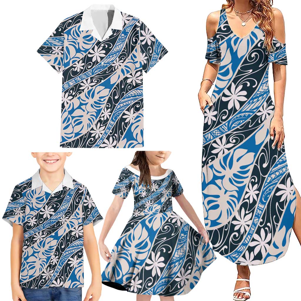 Ninamu Tahiti Tiare Monstera Family Matching Summer Maxi Dress and Hawaiian Shirt Polynesian Pattern Curve Style LT01 - Polynesian Pride