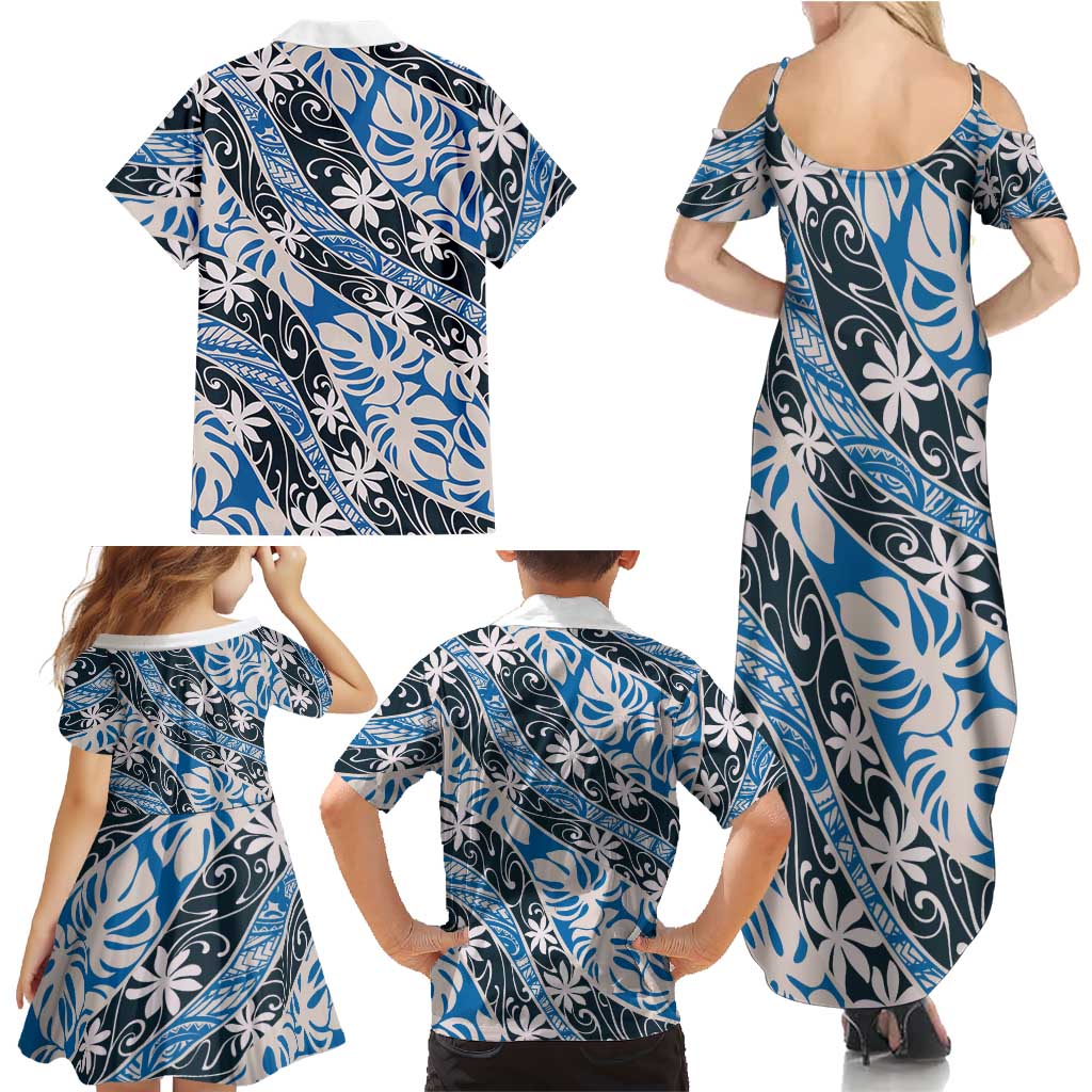 Ninamu Tahiti Tiare Monstera Family Matching Summer Maxi Dress and Hawaiian Shirt Polynesian Pattern Curve Style LT01 - Polynesian Pride