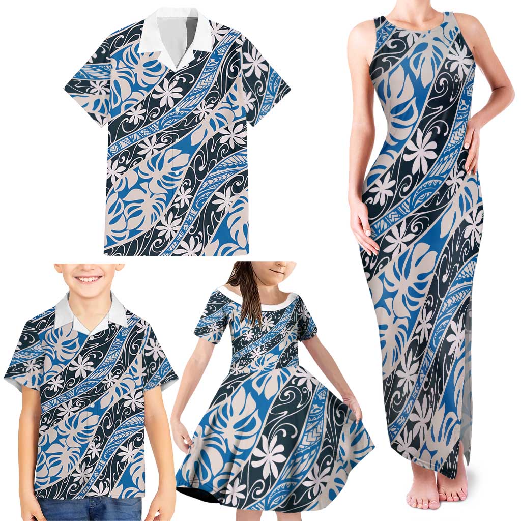 Ninamu Tahiti Tiare Monstera Family Matching Tank Maxi Dress and Hawaiian Shirt Polynesian Pattern Curve Style - Polynesian Pride
