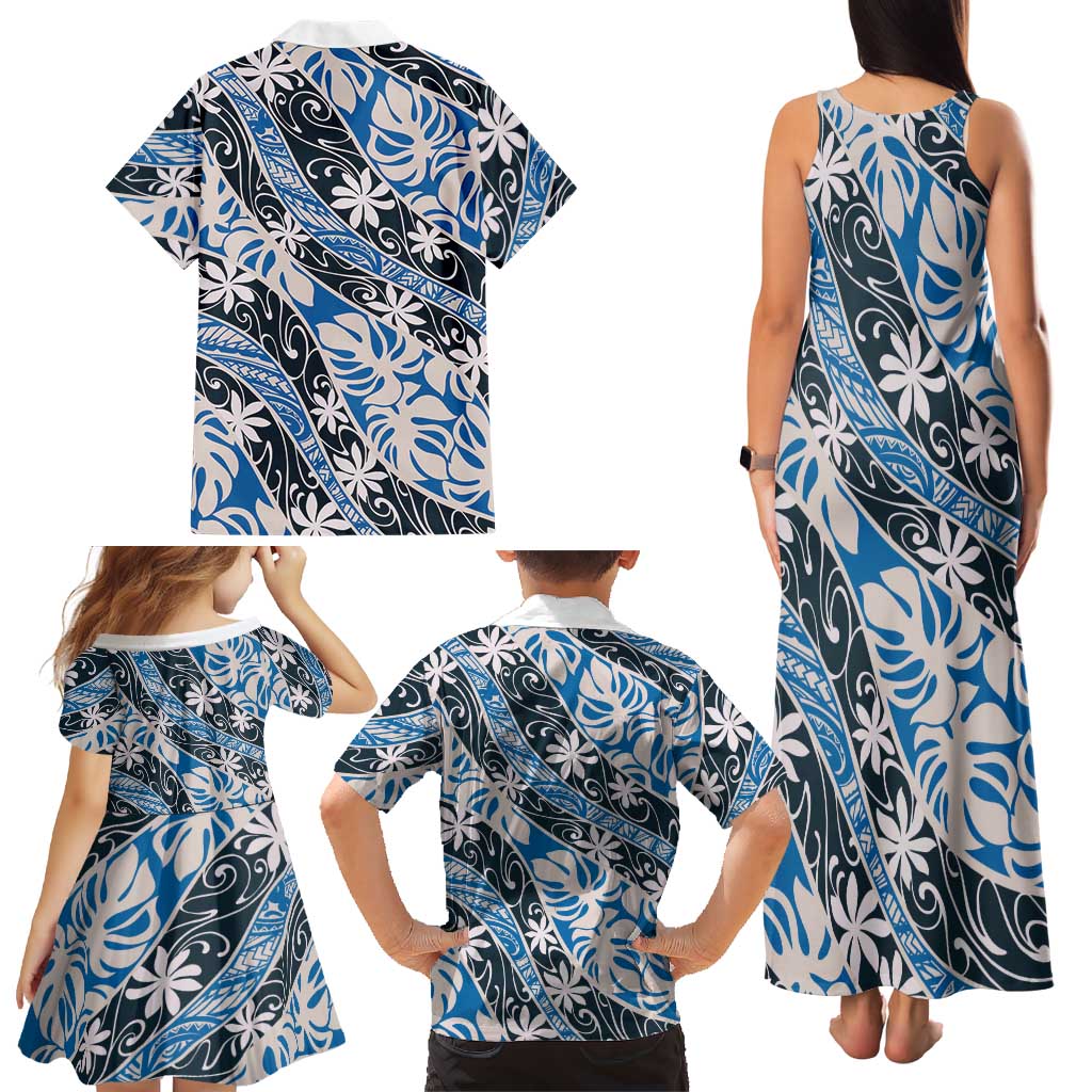 Ninamu Tahiti Tiare Monstera Family Matching Tank Maxi Dress and Hawaiian Shirt Polynesian Pattern Curve Style LT01 - Polynesian Pride