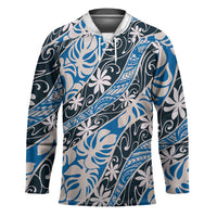 Ninamu Tahiti Tiare Monstera Hockey Jersey Polynesian Pattern Curve Style LT01 Unisex Blue - Polynesian Pride