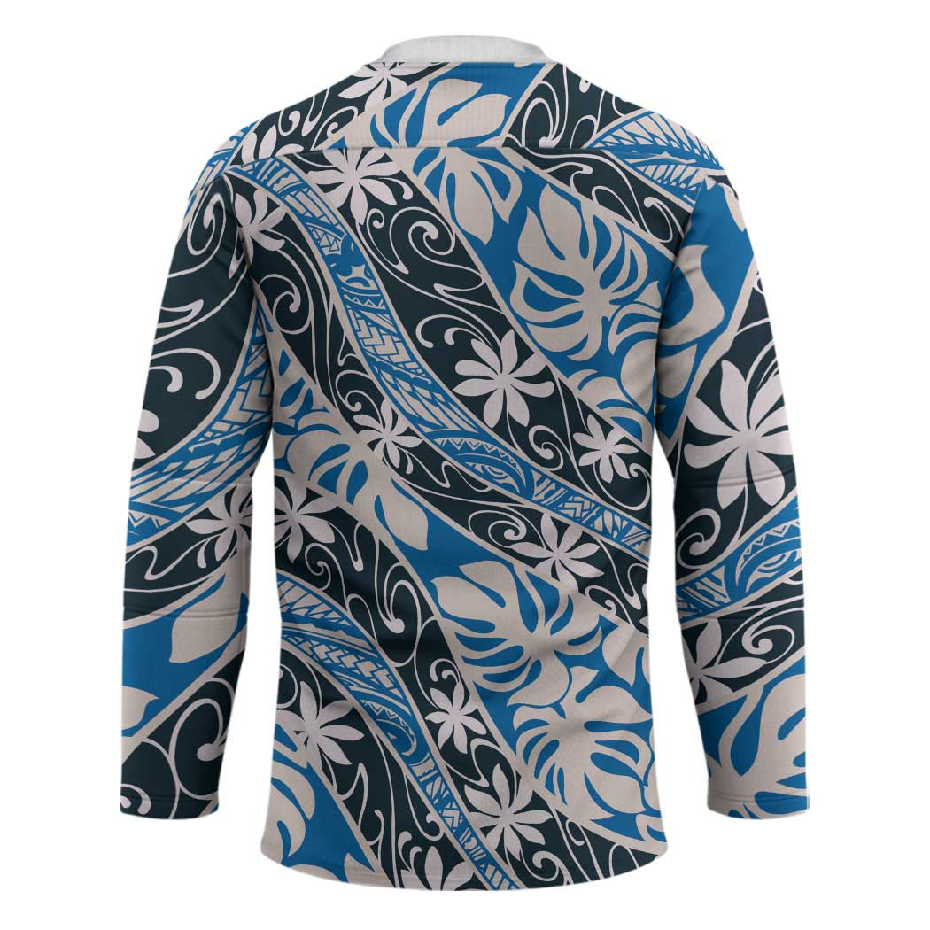 Ninamu Tahiti Tiare Monstera Hockey Jersey Polynesian Pattern Curve Style LT01 - Polynesian Pride