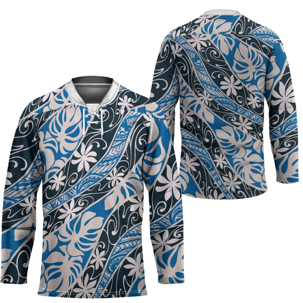 Ninamu Tahiti Tiare Monstera Hockey Jersey Polynesian Pattern Curve Style LT01 - Polynesian Pride