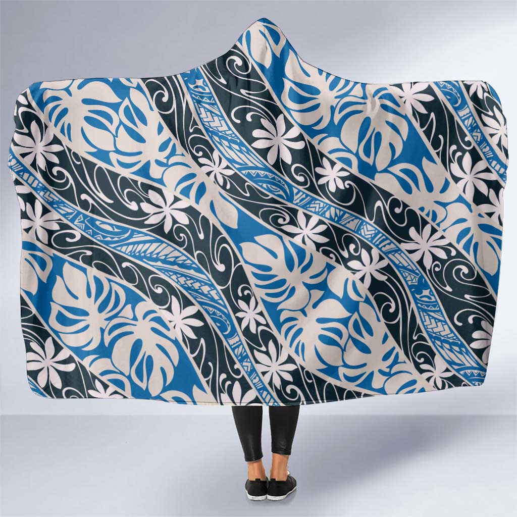 Ninamu Tahiti Tiare Monstera Hooded Blanket Polynesian Pattern Curve Style LT01 One Size Blue - Polynesian Pride