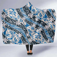 Ninamu Tahiti Tiare Monstera Hooded Blanket Polynesian Pattern Curve Style LT01 One Size Blue - Polynesian Pride