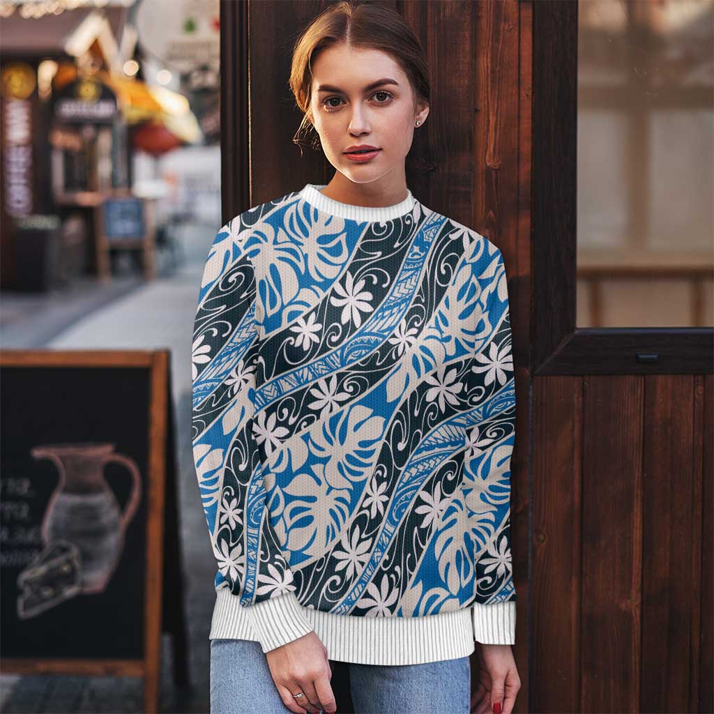 Ninamu Tahiti Tiare Monstera Ugly Christmas Sweater Polynesian Pattern Curve Style - Polynesian Pride