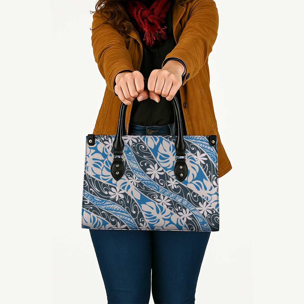 Ninamu Tahiti Tiare Monstera Leather Bag Polynesian Pattern Curve Style - Polynesian Pride