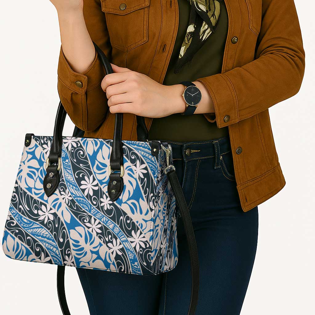 Ninamu Tahiti Tiare Monstera Leather Bag Polynesian Pattern Curve Style - Polynesian Pride