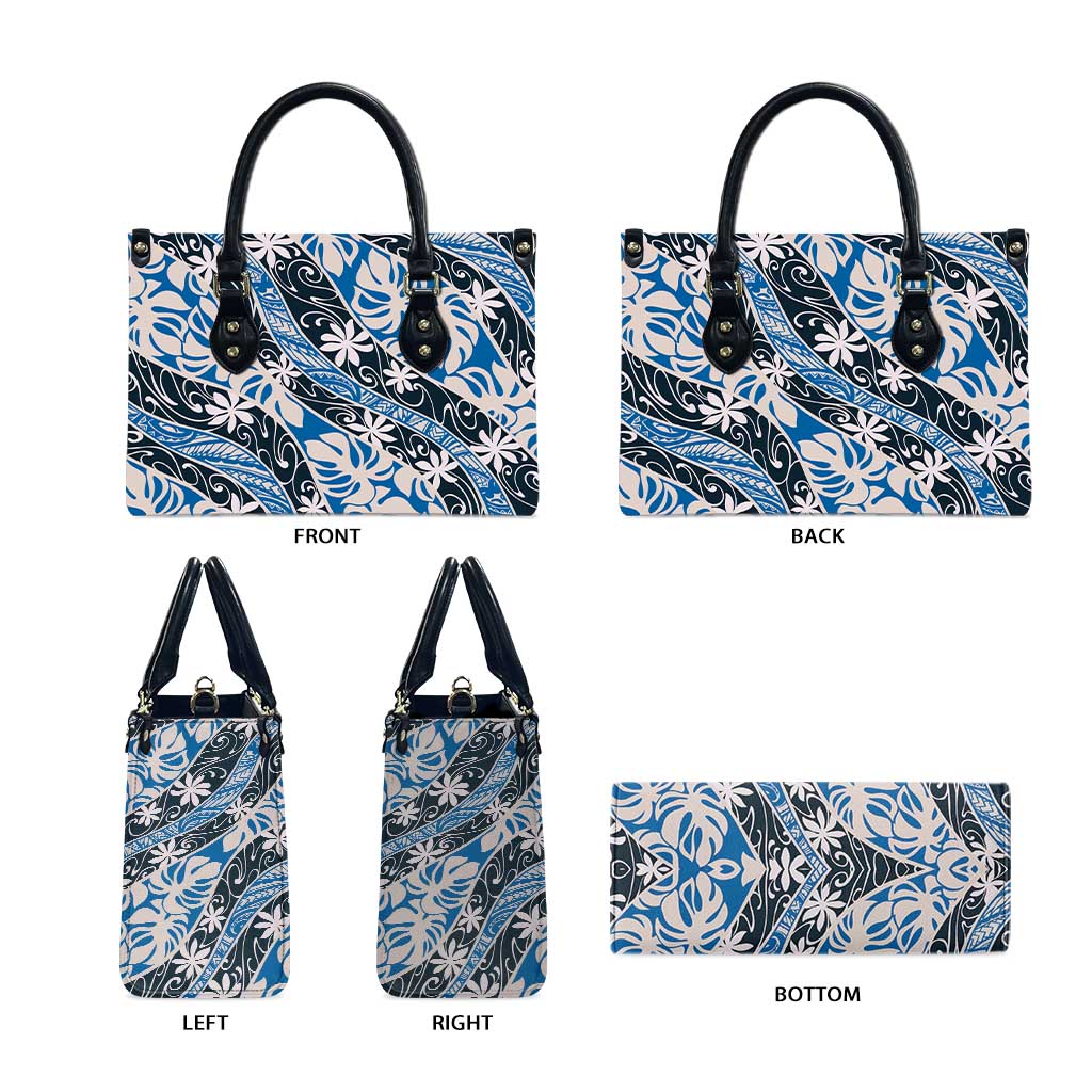 Ninamu Tahiti Tiare Monstera Leather Bag Polynesian Pattern Curve Style - Polynesian Pride