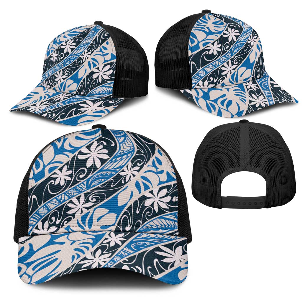 Ninamu Tahiti Tiare Monstera Mesh Trucker Cap Polynesian Pattern Curve Style - Polynesian Pride