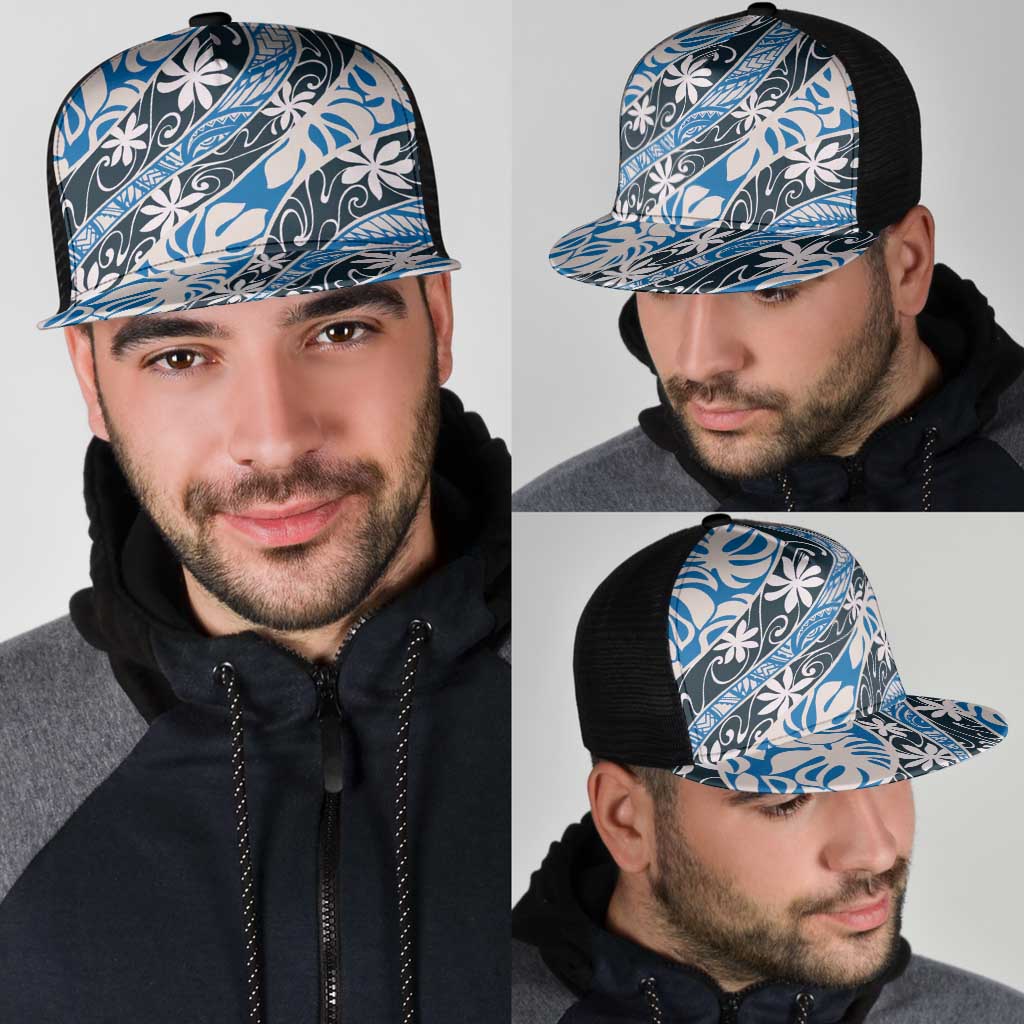 Ninamu Tahiti Tiare Monstera Mesh Trucker Cap Polynesian Pattern Curve Style - Polynesian Pride