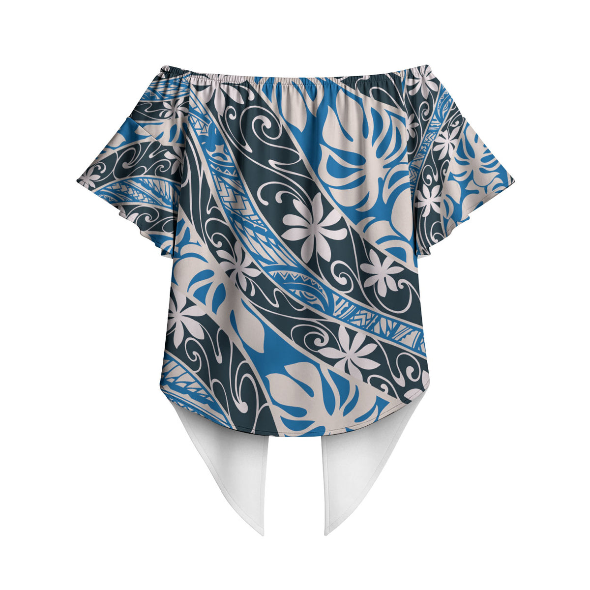 Ninamu Tahiti Tiare Monstera Off Shoulder Wrap Waist Top Polynesian Pattern Curve Style LT01 - Polynesian Pride