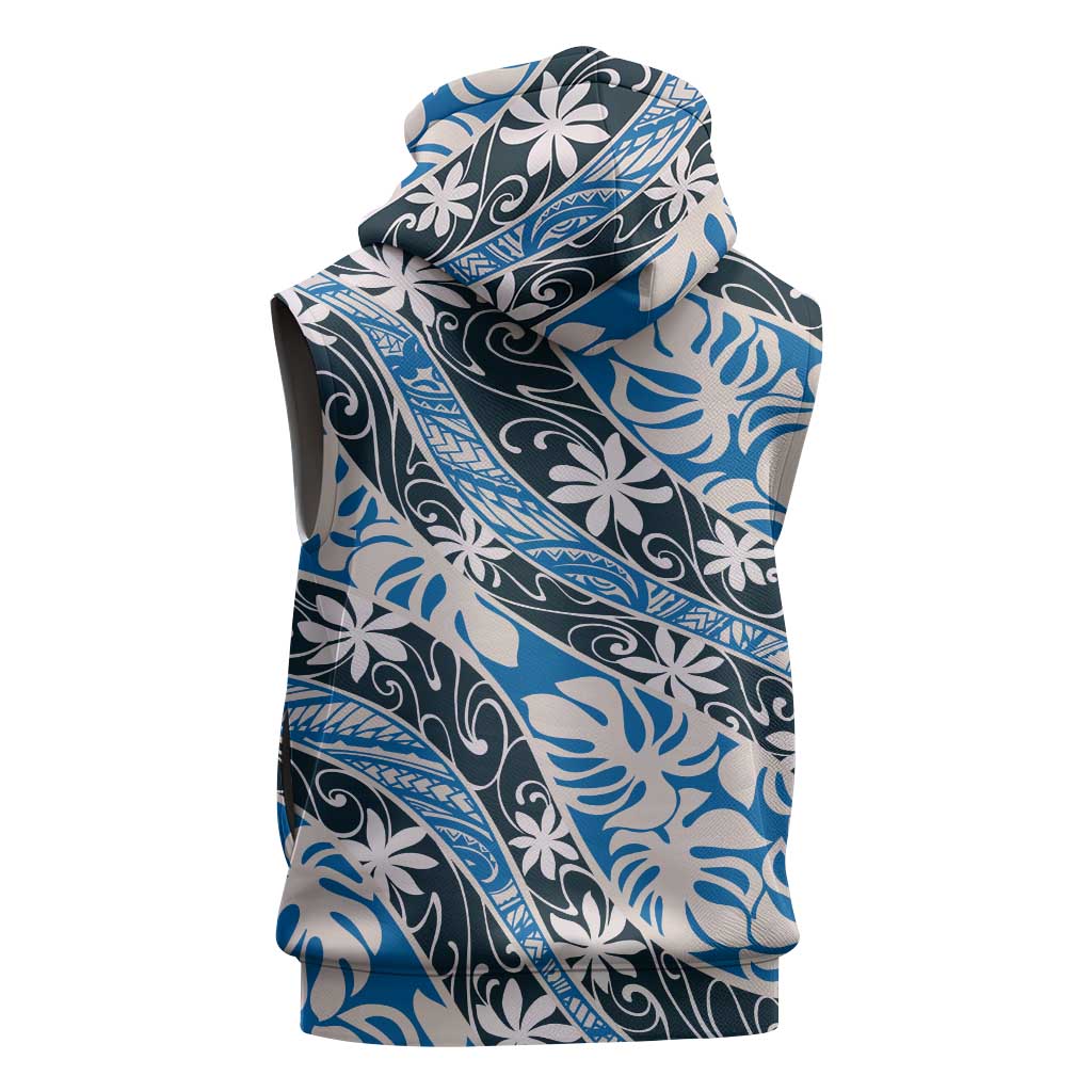 Ninamu Tahiti Tiare Monstera Sleeveless Hoodie Polynesian Pattern Curve Style - Polynesian Pride