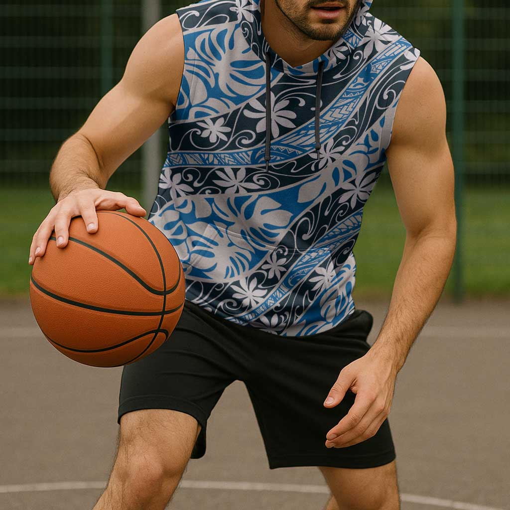Ninamu Tahiti Tiare Monstera Sleeveless Hoodie Polynesian Pattern Curve Style - Polynesian Pride