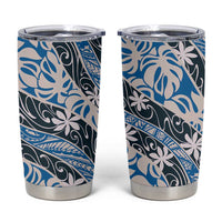Ninamu Tahiti Tiare Monstera Tumbler Cup Polynesian Pattern Curve Style LT01 Blue - Polynesian Pride