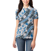 Ninamu Tahiti Tiare Monstera Women Polo Shirt Polynesian Pattern Curve Style - Polynesian Pride