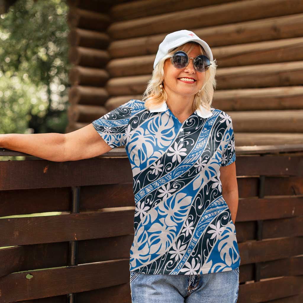 Ninamu Tahiti Tiare Monstera Women Polo Shirt Polynesian Pattern Curve Style - Polynesian Pride