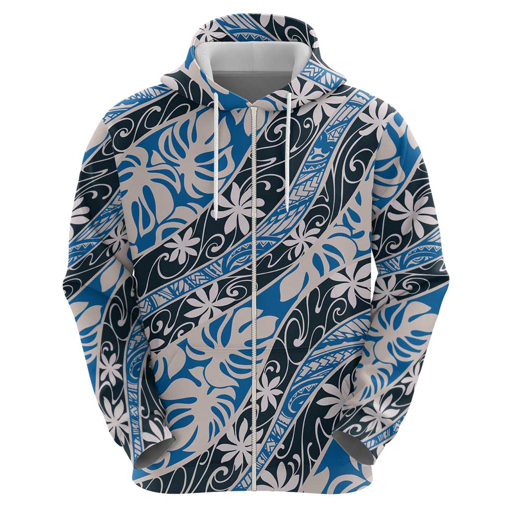 Ninamu Tahiti Tiare Monstera Zip Hoodie Polynesian Pattern Curve Style LT01 - Polynesian Pride