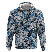 Ninamu Tahiti Tiare Monstera Zip Hoodie Polynesian Pattern Curve Style LT01 Pullover Hoodie Blue - Polynesian Pride