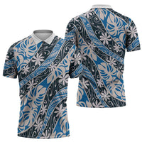 Ninamu Tahiti Tiare Monstera Zipper Polo Shirt Polynesian Pattern Curve Style - Polynesian Pride