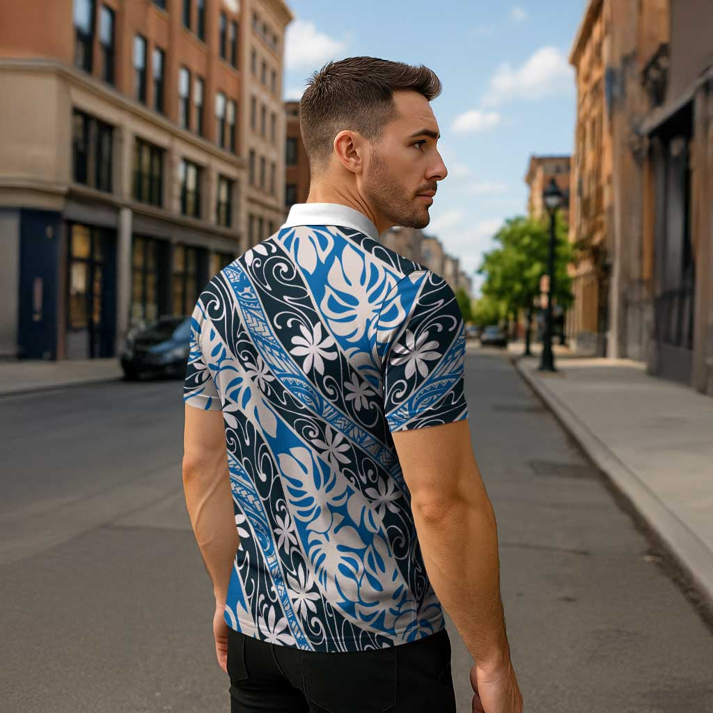 Ninamu Tahiti Tiare Monstera Zipper Polo Shirt Polynesian Pattern Curve Style - Polynesian Pride