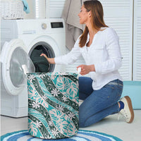 Cyan Tahiti Tiare Monstera Laundry Basket Polynesian Pattern Curve Style - Polynesian Pride