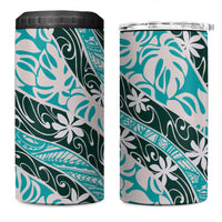 Cyan Tahiti Tiare Monstera 4 in 1 Can Cooler Tumbler Polynesian Pattern Curve Style LT01 One Size: 16 oz Cyan - Polynesian Pride