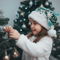 Cyan Tahiti Tiare Monstera Christmas Santa Hat Polynesian Pattern Curve Style - Polynesian Pride