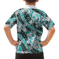 Cyan Tahiti Tiare Monstera Family Matching Summer Maxi Dress and Hawaiian Shirt Polynesian Pattern Curve Style LT01 - Polynesian Pride