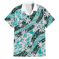Cyan Tahiti Tiare Monstera Family Matching Summer Maxi Dress and Hawaiian Shirt Polynesian Pattern Curve Style LT01 Dad's Shirt - Short Sleeve Cyan - Polynesian Pride