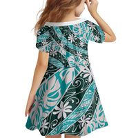 Cyan Tahiti Tiare Monstera Family Matching Tank Maxi Dress and Hawaiian Shirt Polynesian Pattern Curve Style LT01 - Polynesian Pride