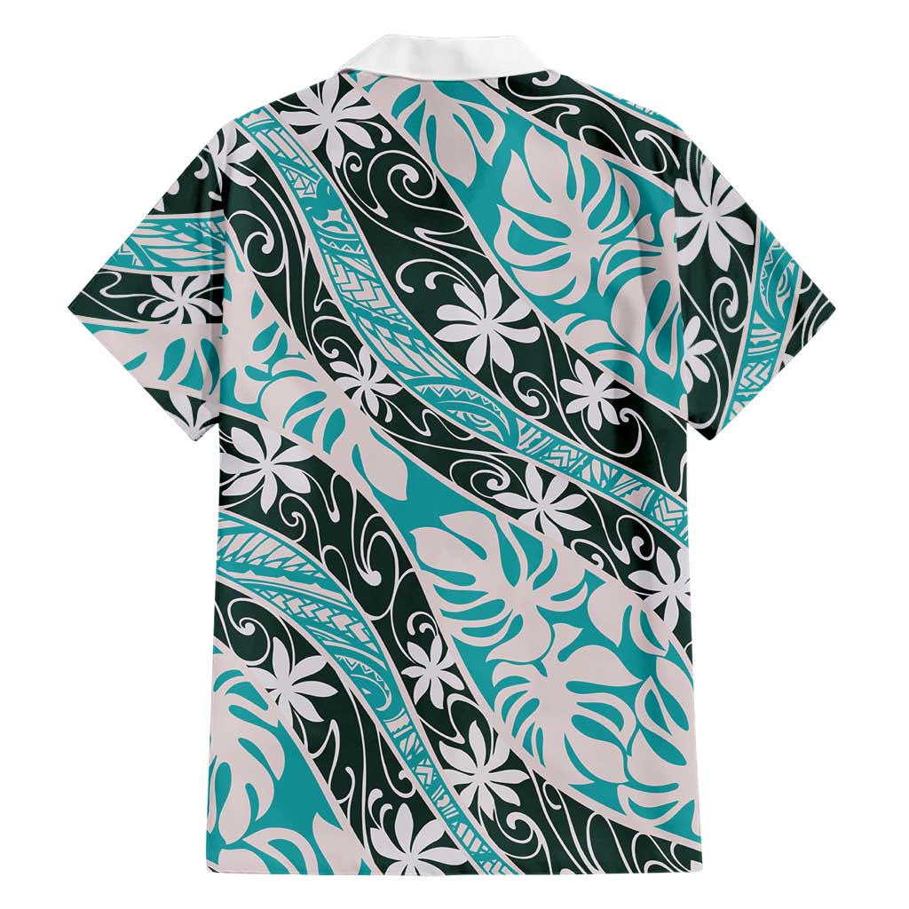 Cyan Tahiti Tiare Monstera Family Matching Tank Maxi Dress and Hawaiian Shirt Polynesian Pattern Curve Style LT01 - Polynesian Pride