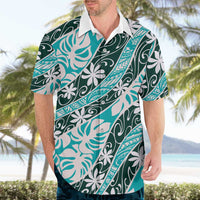 Cyan Tahiti Tiare Monstera Hawaiian Shirt Polynesian Pattern Curve Style - Polynesian Pride
