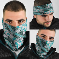 Cyan Tahiti Tiare Monstera Neck Gaiter Polynesian Pattern Curve Style - Polynesian Pride