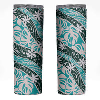 Cyan Tahiti Tiare Monstera Skinny Tumbler Polynesian Pattern Curve Style LT01 Cyan - Polynesian Pride