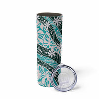 Cyan Tahiti Tiare Monstera Skinny Tumbler Polynesian Pattern Curve Style LT01 - Polynesian Pride