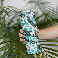 Cyan Tahiti Tiare Monstera Skinny Tumbler Polynesian Pattern Curve Style LT01 - Polynesian Pride